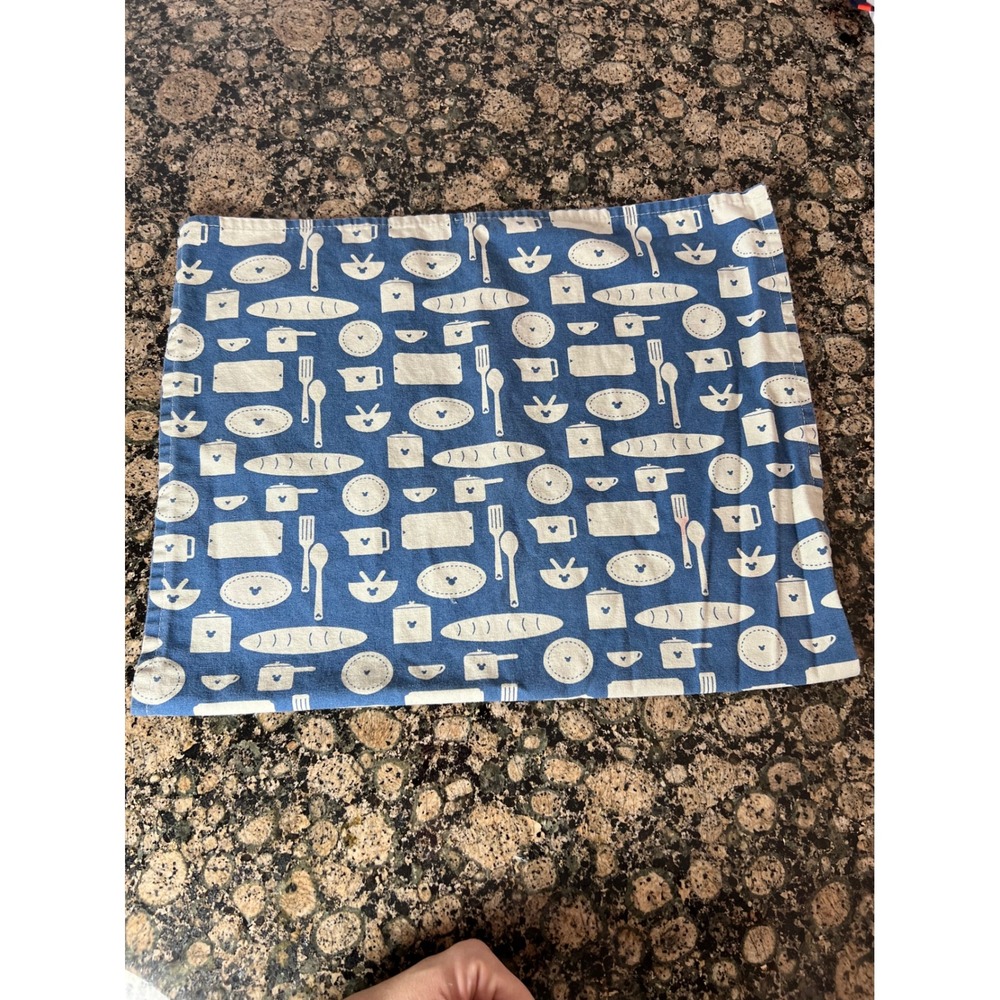 Disney Parks Mickey Mouse Kitchen Tea Towel Blue White Utensil Print